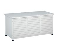 Outsunny Baúl de Madera Exterior Caja de Almacenamiento de Jardín con Tapa Abrible y Diseño Persiana 127x56x60 cm BLANCO 127x56x60 cm