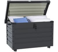 Outsunny Baúl Exterior Baúl Almacenaje de Acero Galvanizado 100x62x65 cm con 4 Ruedas 2 Asas y Tapa con Cerradura Gris Oscuro Aosom España