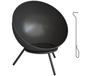 Outsunny Brasero 60 x 53 x 66 cm ajustable Hogar con atizador Rejilla para carbón Soporte Negro Aosom España