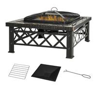 Outsunny Brasero Exterior Calentador de Fuego 3 en 1 76x76x47 cm Negro