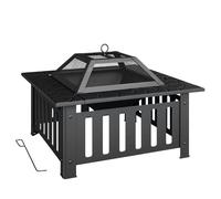 Outsunny Brasero Exterior de Acero Cuadrado 67x67x47 cm Brasero Exterior Jardín con Atizador Tapa de Malla para Fiesta Negro