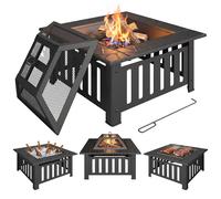 Outsunny Brasero Exterior de Acero Cuadrado con Atizador 67x67x47 cm Negro Negro