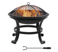 Outsunny Brasero Exterior para Jardín Ø55x50 cm Pozo de Fuego de Acero con Protector de Chispas Atizador para Hogueras Terraza Negro Aosom España