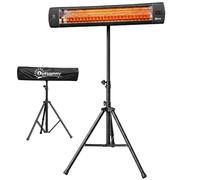 Outsunny Calefactor eléctrico infrarrojo de exterior 2500 W con funda, IP65, de pie con trípode ajustable, 3 niveles de calor, temporizador 24 h, control táctil y remoto, protección antivuelco, negro