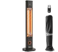 Outsunny Calefactor por Infrarrojos Terraza 2000 W de Pie o Pared con Funda | Estufa Exterior Eléctrica, Control por Mando/Control Giratorio, IP65, Temporizador 8 h, Apagado Inclinación y Funda