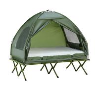 Outsunny Cama Camping Plegable Doblete Elevada Antimosquitos Familiar 193x145x180 cm Verde - Aosom España