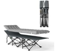 Outsunny - Cama de camping plegable con colchón, cama de campamento plegable, bolsa lateral y bolsa integrada, tumbona de metal y tela Oxford, 185 x 68 x 37 cm, carga 150 kg, gris claro