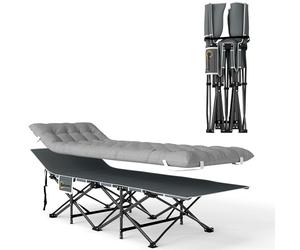 Outsunny - Cama de camping plegable con colchón, cama de campamento plegable, bolsa lateral y bolsa integrada, tumbona de metal y tela Oxford, 185 x 68 x 37 cm, carga 150 kg, gris claro