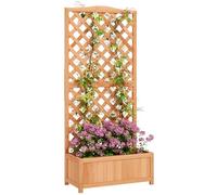 Outsunny Cama de jardín elevada con Rejilla, Jardinera de Exterior con Enrejado de Madera de Abeto para Plantas trepadoras, para Flores y Verduras, para jardín y balcón, 76x36x170 cm, Marrón