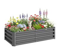 Outsunny Cama de jardín elevada de 216 L, Jardinera galvanizada para Exteriores con Fondo Abierto, Kit de Cama de jardín elevada de Metal para Verduras, Flores y Hierbas, 120 x 60 x 30,5 cm, Gris