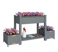 Outsunny Cama para huerto Elevado con 2 macetas Laterales Plegables y Estante, Jardinera elevada para Exterior de Madera de Abeto con Orificios de Drenaje, para Flores y Verduras, 149 x 46 x 76 cm,