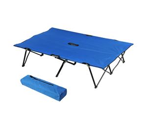 Outsunny Cama Plegable de Camping Doble Tumbona Auxiliar con Bolsa 193x125x40cm Azul Resistente hasta 150kg Aosom España