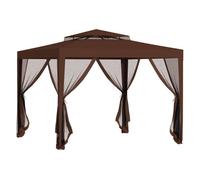 Outsunny carpa de jardín 3x3 m cenador desmontable de exterior gazebo con 4 mosquiteras laterales techo doble y marco metálico anti-uv impermeable pabellón para terraza patio marrón