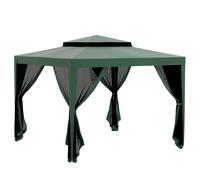 Outsunny Carpa de Jardín 3x3 m Cenador Gazebo con 4 Mosquiteras Laterales Techo Doble 8 Orificios de Drenaje Marco de Metal Verde Aosom España