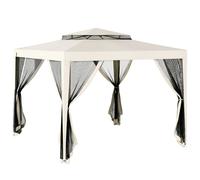 Outsunny Carpa de Jardín 3x3 m Cenador Gazebo con Mosquiteras Laterales Techo Doble 8 Orificios de Drenaje Metal Crema Aosom España
