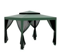 Outsunny Carpa de Jardín 3x3 m Cenador Gazebo con 4 Mosquiteras Laterales Techo Doble 8 Orificios de Drenaje Marco de Metal Verde Aosom España