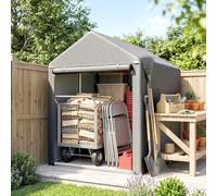 Outsunny carpa de jardín exterior para herramientas bicicletas 1,2x1,8x1,65 m, cobertizo exterior con 2 habitaciones, puerta enrollable con cremallera, impermeable anti-uv, garaje portátil, gris claro