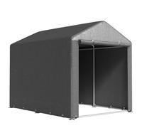 Outsunny Carpa de Jardín Exterior 2 Habitaciones 1,6x2,2x1,7 m Gris Oscuro | para Herramientas Bicicletas, Cobertizo Exterior, Puerta Enrollable con Cremallera, Impermeable Anti-UV, Garaje Portátil