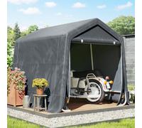 Outsunny carpa de jardín exterior para herramientas, bicicletas, 2,4x2x2 m, cobertizo exterior con marco de metal, 2 puertas enrollables con cremallera, impermeable, anti-uv, garaje portátil, gris 240