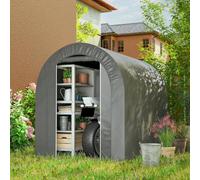 Outsunny Carpa de Jardín Exterior Impermeable 2,4x1,6x1,9 m Gris Claro | Para Herramientas y Bicicletas, Cobertizo Moto, Marco de Acero, Garaje Portátil, Puerta Enrollable con Cremallera