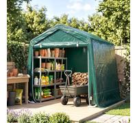 Outsunny Carpa de Jardín Exterior para Herramientas Anti-UV 2,4x2x2 m Verde | para Bicicletas, Cobertizo Exterior con Marco de Metal, Puerta Enrollable con Cremallera, Impermeable, Garaje Portátil