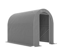 Outsunny carpa de jardín exterior para herramientas, bicicletas, 2,4x1,6x1,9 m, cobertizo exterior con marco de acero, puerta enrollable con cremallera, impermeable, garaje portátil, gris claro 190 cm