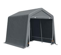 Outsunny Carpa de Jardín Exterior para Herramientas Bicicletas 2,8x2,4x2,4 m Cobertizo Exterior con Marco de Metal, Puerta Enrollable con Cremallera, Impermeable, Anti-UV, Garaje Portátil, Gris Oscuro