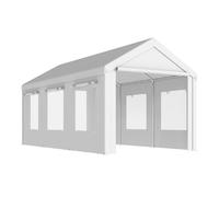 Outsunny Carpa Garaje Portátil 3x6 m, Garaje Exterior para Coche Impermeable con 2 Puertas Enrollables y 6 Ventanas, Altura Ajustable, Marco Acero Galvanizado, UPF30+, Cobertizo de Almacenaje, Blanco