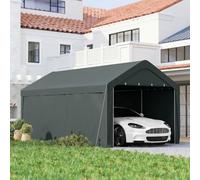 Outsunny Carpa Garaje Portátil 3x6 m Impermeable para Coche Gris Oscuro | Anti-UV, Paredes Laterales Desmontables, 2 Puertas Enrollables, Garaje Exterior, Cobertizo para Herramientas de Jardín