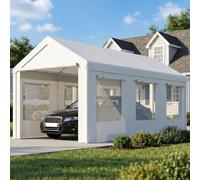Outsunny Carpa Garaje Portátil 3x6 m para Coche Impermeable Blanco | 2 Puertas Enrollables, 6 Ventanas Malla, Altura Ajustable, Marco Acero Galvanizado, UPF30+, Cobertizo de Almacenaje