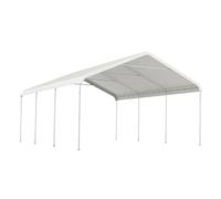 Outsunny Carpa Garaje Portátil 5x6 m, Garaje Exterior para Coche Impermeable con Estructura de Acero Galvanizado, Toldo Resistente Anti-UV, Cobertizo para Herramientas de Jardín, Blanco Crema Beige