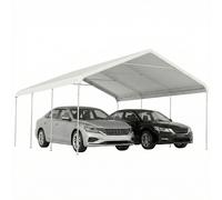 Outsunny Carpa Garaje Portátil 5x6 m, Garaje Exterior para Coche Impermeable con Estructura de Acero Galvanizado, Toldo Resistente Anti-UV, Cobertizo para Herramientas de Jardín, Blanco Crema Beige