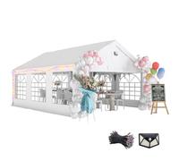 Outsunny Carpa para Fiesta 4x6 m con Luces LED Carpa de Jardín Blanco | Estructura Acero Galvanizado,Paredes Laterales Extraíbles,2 Puertas con Cremallera,Ventanas,UPF30+,Gazabo para Eventos
