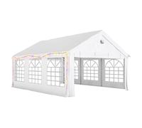 Outsunny carpa para fiesta 4x6 m con luces led, tiras, carpa de jardín con estructura acero galvanizado, paredes laterales extraíbles, 2 puertas con cremallera, ventanas, upf30+, para eventos, blanco
