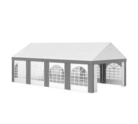 Outsunny carpa para fiesta 4x8 m, carpa de jardín con paredes laterales extraíbles, puertas y ventanas, impermeable, anti-uv, cenador gazabo para boda, camping, eventos, exterior, gris y blanco