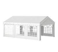 Outsunny Carpa de Jardín 6x4m Pergola Cenador Pabellón 4 Paneles Laterales 6 Ventanas para Fiesta Eventos Bodas Acero PE Blanco Aosom España