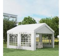Outsunny Carpa para Fiesta Cochera Gazebo 4x4m Pergola Cenador Pabellón 4 Paneles Laterales 6 Ventanas Anti-UV para Eventos Bodas Acero PE Blanco Blanco 400x400x280 cm