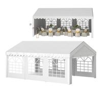 Outsunny Carpa para Fiesta Cochera Gazebo 6x4m Pergola Cenador Pabellón 4 Paneles Laterales Ventanas Anti-UV para Eventos Bodas Acero PE Blanco White 600x400x280cm