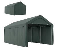 Outsunny Carpa para garaje 590x300x280 cm portátil impermeable, 2 puertas enrollables, gris oscuro
