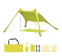 Outsunny Carpa Playa Plegable 208x200 cm, Toldo Playa Portátil para 2-4 con Esterilla, UPF50+, Postes de Aluminio, Pala, Estacas y Bolsa de Transporte, para Camping, Pesca