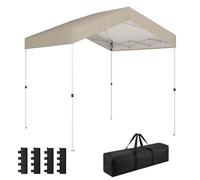 Outsunny Carpa Plegable 2,4x2,4 m, Pop-up, Cenador de Jardín con UPF50+, Bloqueo Central, Altura Ajustable, Bolsa de Transporte, Sacos Arena, Gazebo para Exterior, Beige Beige