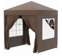 Outsunny Carpa Plegable 2x2 Cenador de Jardín 4 Paredes Laterales Tela Oxford 2 Puertas 2 Ventanas Bolsa de Transporte Marrón 2x2x2,4 m Aosom España