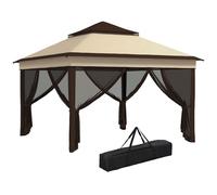 Outsunny Carpa Plegable 3,26x3,26x2,72m con Doble Techo Altura Ajustable Mosquiteras Protección UV30+ y Bolsa de Transporte Beige