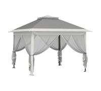 Outsunny Carpa Plegable 3,3x3,3 m Pop-up, Cenador de Jardín con Altura Ajustable 3 Niveles, Doble Techo, 4 Mosquiteras Extraíbles y Bolsa Transporte, Impermeable, Anti-UV para Exterior, Gris Oscuro Da