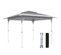 Outsunny Carpa Plegable 3,5x3,5 m, Pop-up con Doble Techo, UPF50+, Altura Ajustable 3 Niveles, Gazebo Exterior Caqui Gris oscuro