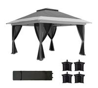 Outsunny Carpa Plegable 3,6x3,6 m con 4 Paredes Laterales de Malla Anti-UV Crema