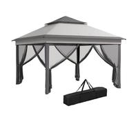 Outsunny carpa plegable 3x3x2,7 m cenador de jardín con doble techo altura ajustable 4 mosquiteras protección uv30+ impermeable y bolsa gazebo para exterior fiestas camping gris