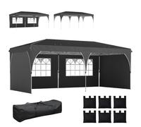 Outsunny Carpa Plegable 3x6 m Pop-up con 4 Laterales Extraíbles Gris | Cenador de Jardín, Tiras Reflectantes, Altura Ajustable, Sistema Central de Bloqueo, UPF50+, Impermeable, Bolsa Transporte