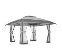 Outsunny carpa plegable 4x4 m, pop-up, con doble techo, 4 paredes laterales de malla, cenador de jardín con altura ajustable 3 niveles, bolsa de transporte, upf30+, gazebo para camping, fiestas, gris