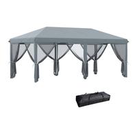 Outsunny Carpa Plegable 6x3 m Cenador de Jardín Gazebo con 6 Mosquiteras Bolsa de Transporte y Marco de Acero para Camping Fiestas Gray